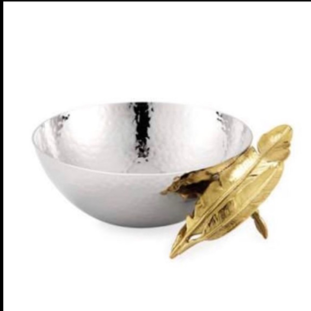 Michael Adam Gold Feather Nut Bowl | NEW with box - Picture 1 of 3